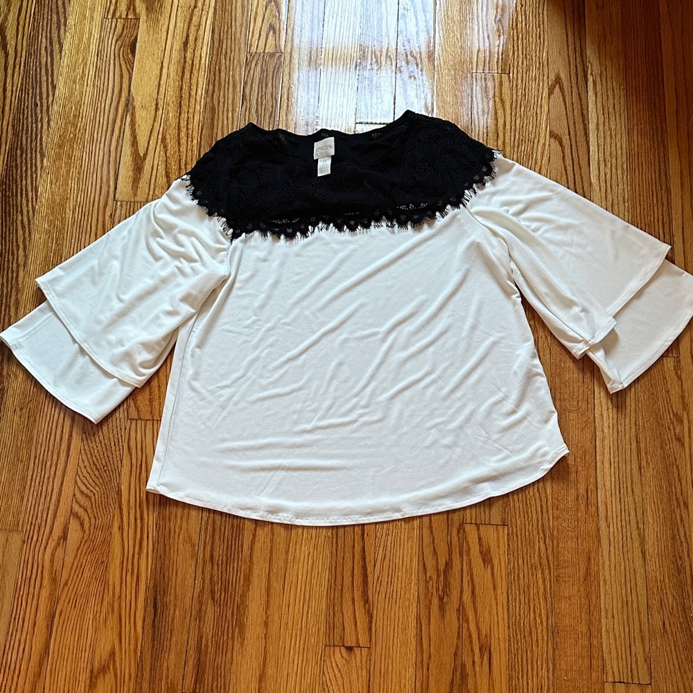 Chico's Black and White Lace Accent Blouse